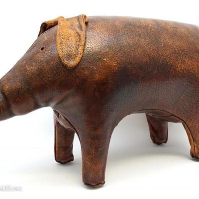 English Leather Pig Foot Stool / Ottoman. Handmade in England of full grain leather with an antique finish