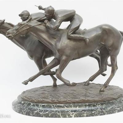 Large Andre Vincent Becquerel (French, 1893-1981) Horse Racing Steeplechase Bronze. With the artist's signature, the bronze was cast at...