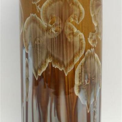 American studio pottery tall Iris Vase. Crystalline Glaze both inside and out. Signed on the base. Measures 5