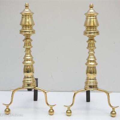 Pair of Antique American Brass Urn Shape and Spur Andirons with ball feet c. 1810. Purchased at Golden and Associates Antiques, King...