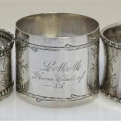 Five Antique Victorian Sterling Silver Napkin Rings. Gorham, Whiting and others. 