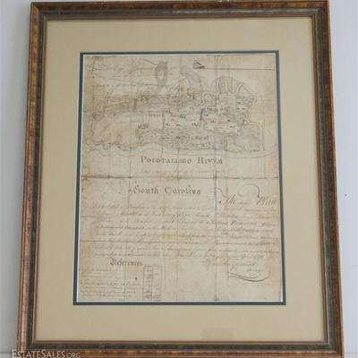 18th c. Original and Important 1798 Brays Island South Carolina Survey. Surveyed, drawn by and illustrated by John Goddard. Depicting the...