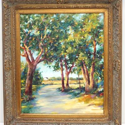 Nancy Hoerter Original Oil on Canvas Southern Landscape. Signed by the artist lower right. Professionally Framed in gilt wood frame. In...