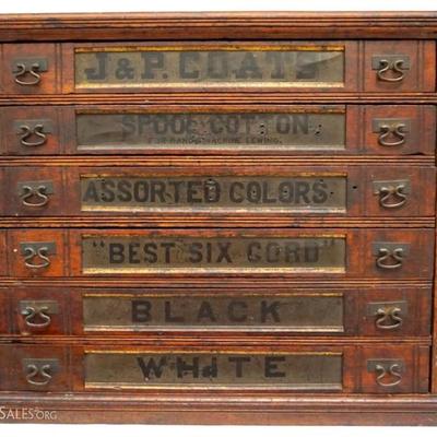 Antique Original J.& P. Coats 6 Drawer General Store Counter Top Cabinet. Original brass pulls, drawer labels and you can still read the...