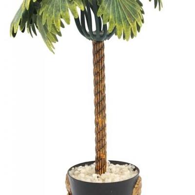 Vintage whimsical decorative tabletop Petite Choses Tole Palm Tree in Empire style Pot. 