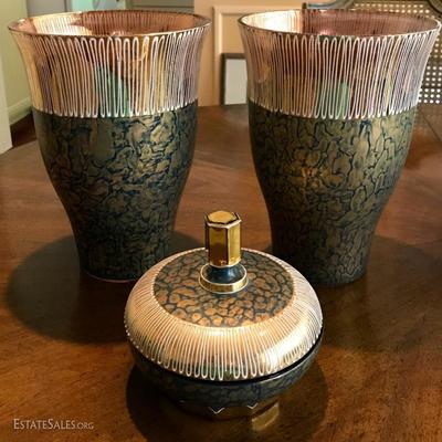 Charleton FENTON Art Glass Hand Decorated Vases & Box