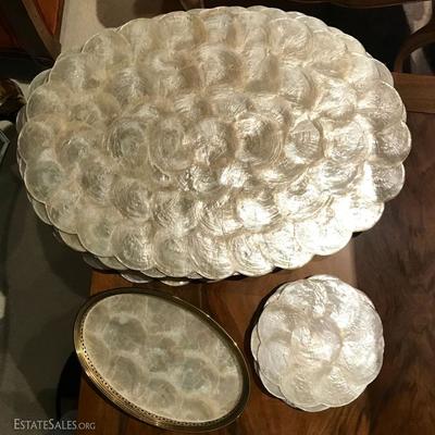Capiz shell placemats, coasters and hamper