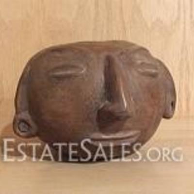 
045: Costa Rica Head Effigy 
Costa Rican red clay pottery with brown glazed slip, features stylized anthropomorphic features, raised and...