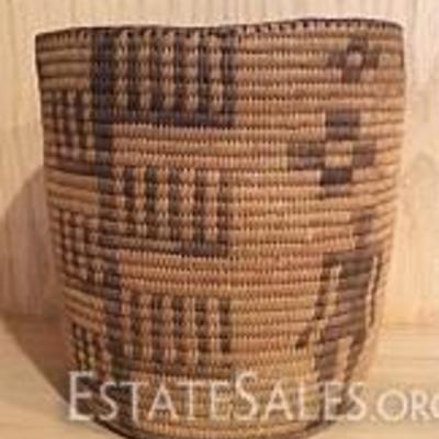 040: Pima Bucket, 1910 To 1930
Pima bucket, vintage woven willow, devil's claw construction, features anthropomorphic humanoid figures in...