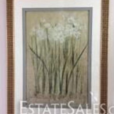 
015: Narcissus Print 
art print of narcissuses with bulbs, 38.5 x 29.25 inches framed. Original price tag showing $269.