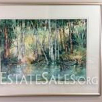 Lot 006:Nancy Rankin original painting of trees reflected in a pond, 31.5 x 39.5 inches framed.



SELLER ESTABLISHED A $375 RESERVE...