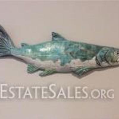 
021: Christopher Mathie Raku Fish 2  
Adult female sockeye salmon, 1999, glazed Raku, 6.5 H x 20.5 W x 1 D inches.