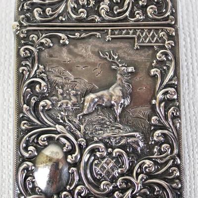 Edwardian sterling card box made by Crisford & Norris, 1902-3, Birmingham, England, titled "Monarch of the Glen"