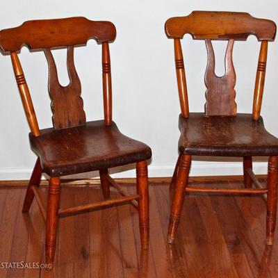 Pair of antique, lyre-back, plank bottom chairs
