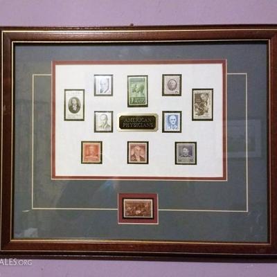 Framed collection of Physician stamps
