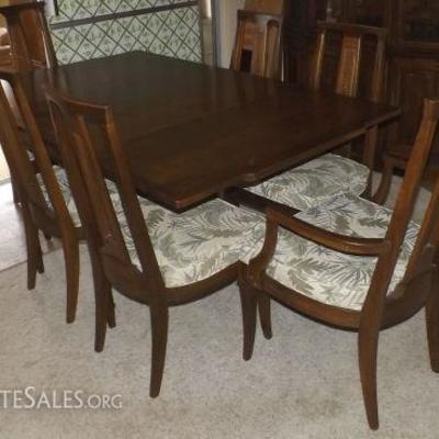 FVM005 Vintage Solid Wood Dining Table, Six Chairs, Pads
