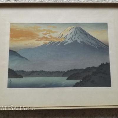FVM009 Framed Wood Block Print Mount Fuji Scene
