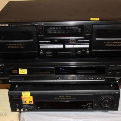 Pioneer Tape Deck, a Sony DVD player and a VHS Pla
