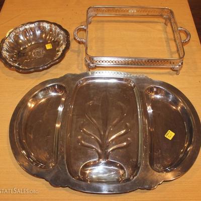 Three-piece silver plate serving platters
