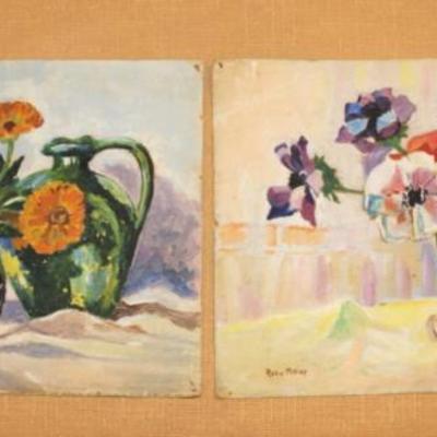 A pair of floral hand painted still life paintings
