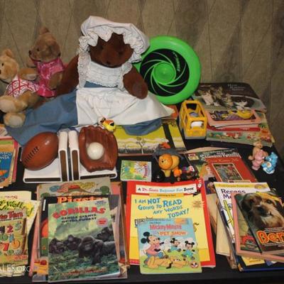 Box lot of childrenâ€™s books and toys
