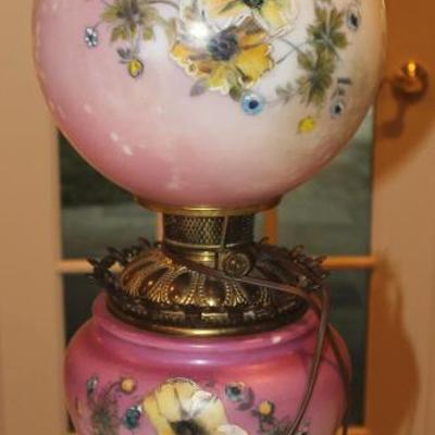 Antique Pink Hand Painted Gone with the Wind Lamp
