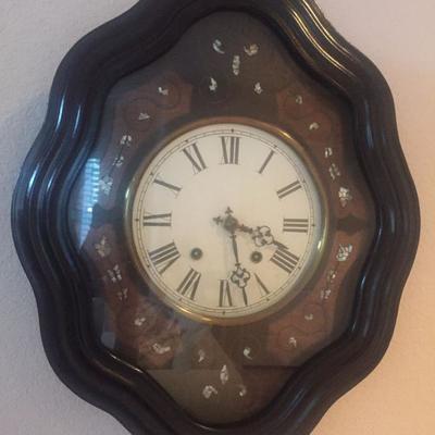 Antique Wall Clock with Mother-of-Pearl Inset