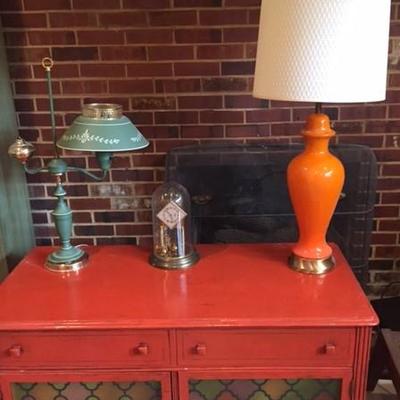 Vintage Cabinet and Lamps.