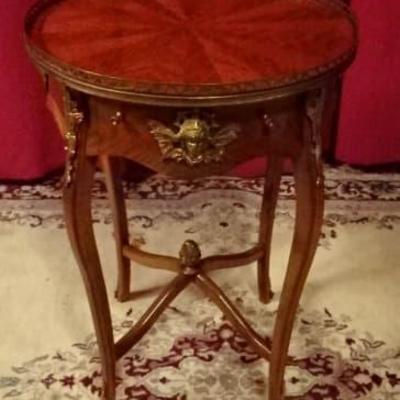 LOUIS XV STYLE TABLE WITH GILT METAL MOUNTS AND RAIL