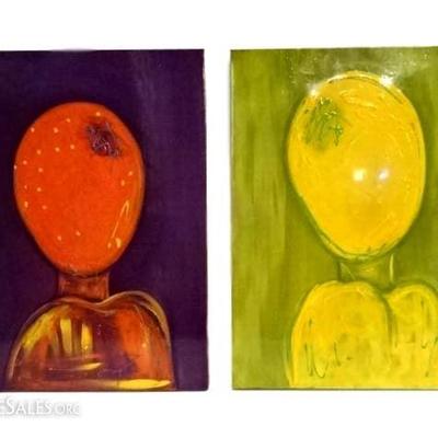 2 WILLIAM BRAEMER ACRYLIC PAINTINGS ON CANVAS, ABSTRACT FIGURES, TITLED DESCARADITO #1 AND #3, AND SIGNED ON VERSO