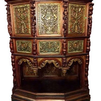 ANTIQUE EUROPEAN GOTHIC CARVED WOOD CABINET