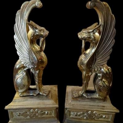 PAIR VINTAGE BRASS WINGED GRIFFIN BOOKENDS