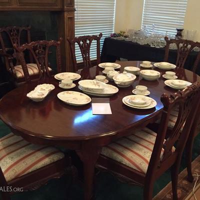 Pennsylvania House Cherry Dining Table and carved chairs