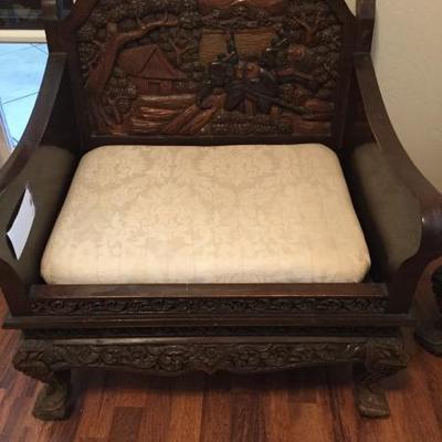 Incredible hand carved Asian seat 