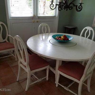 GREAT WHITE  ROUND TABLE WITH 8 CHAIRS, AND 2 ARM CHAIRS  $750 OR BEST OFFER