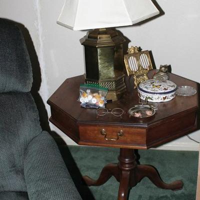 Octagonal Side Table, Lamps, Trinket Box