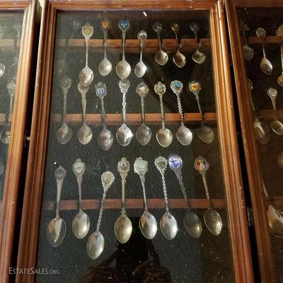 Collector Spoons and vintage glass top display