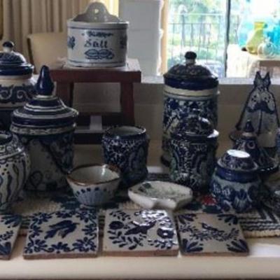Large collection of Talavera and Puebla Mexican pottery