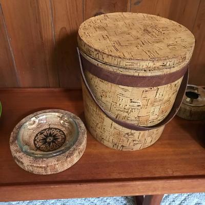 Vintage Mid Century Cork Ice Bucket and Ash tray