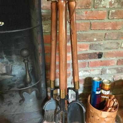 Mid Century Walnut Fireplace Tools
