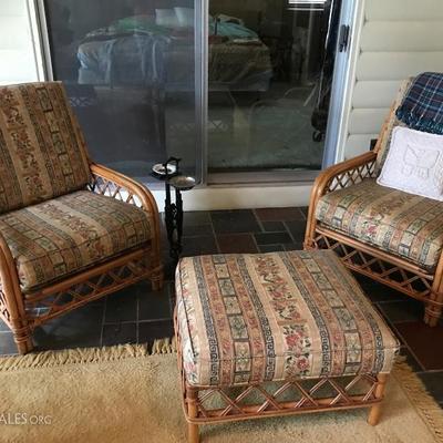 Ficks and Reed Rattan Chair ottoman set