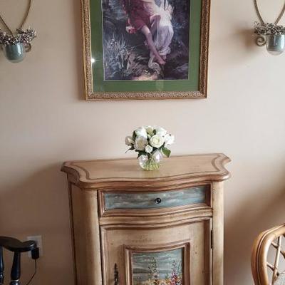 embellished accent table with art 