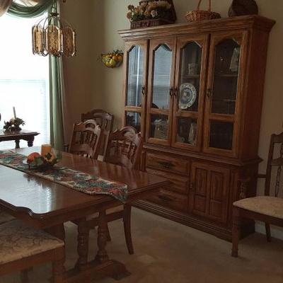 dining room with china cabinet, buffet, (6) chairs, table and leaves 