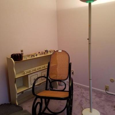 Rocking Chair, Floor Lamp, Shot Glasses