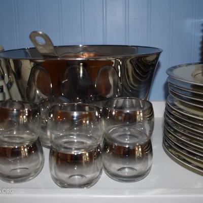 Glass Punch Bowl With Cups and Ladle