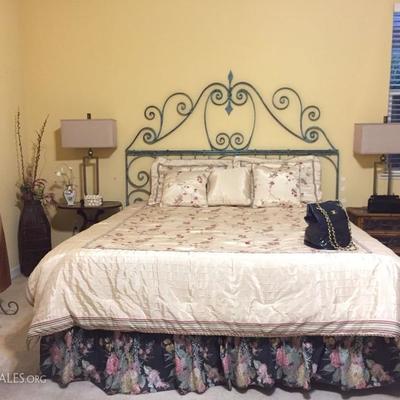 King Bed with Wrought Iron Garden Gate for Headboard!