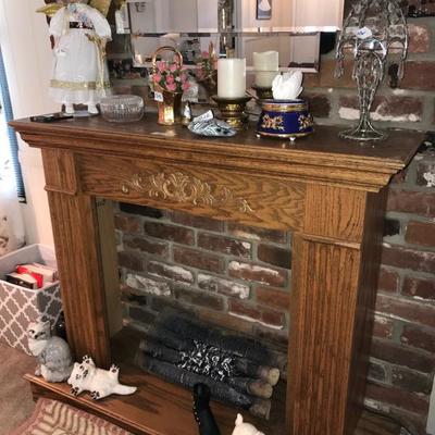 WOOD FAKE FIREPLACE AND LOGS, 