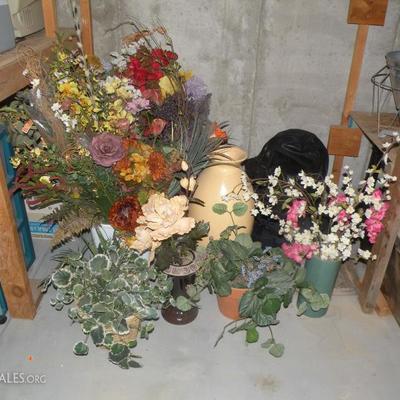 Many Silk Flowers, Vases & Pots