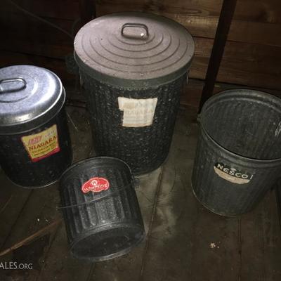 Early Galvanized Garbage, Grain, Feed, Storage Containers & Cans..