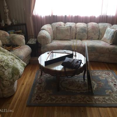 Couches, Love Seats, Marble Top Tables, Side Tables, Coffee Tables & Rugs.